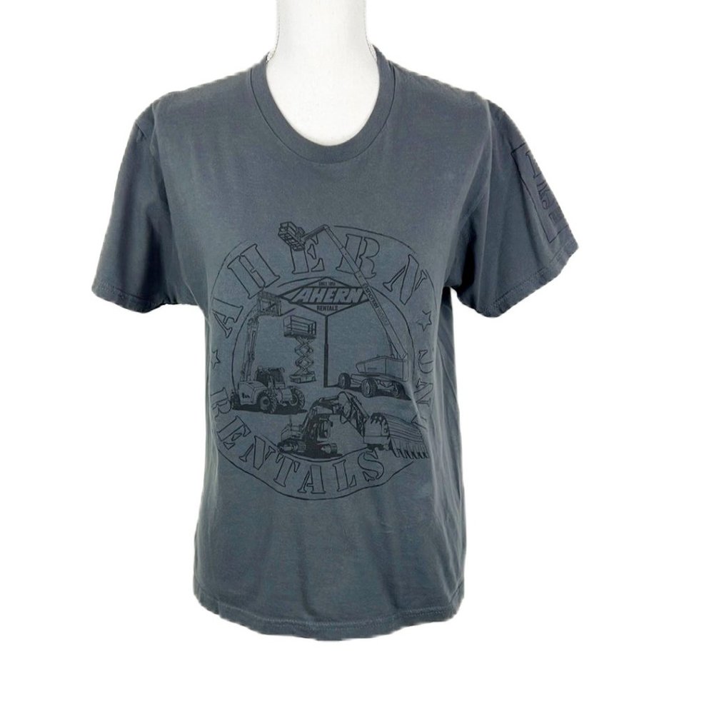 Ahern Rentals Shirt Women Medium Grey Cotton Graphic Short Sleeve Tee Adult - Picture 1 of 10